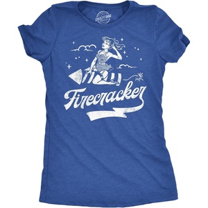Womens Funny T Shirts Firecracker Sarcastic Fourth of July Graphic Tee for Ladies(Heather Royal – Firecracker)