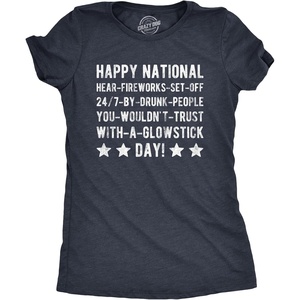 Womens Happy National Fireworks Set Off By Drunk People Day T Shirt Funny 4th of July Tee(Heather Navy)