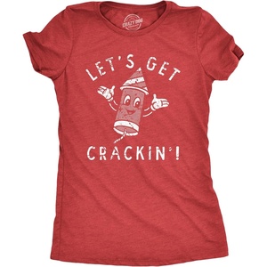 Womens Lets Get Crackin T Shirt Funny Fourth of July Firecracker Tee for Ladies(Heather Red – Crackin)
