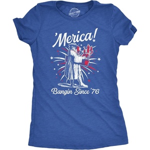 Womens Merica Banging Since 76 T Shirt Funny Fourth of July American Fireworks Tee for Ladies(Heather Royal – Merica)