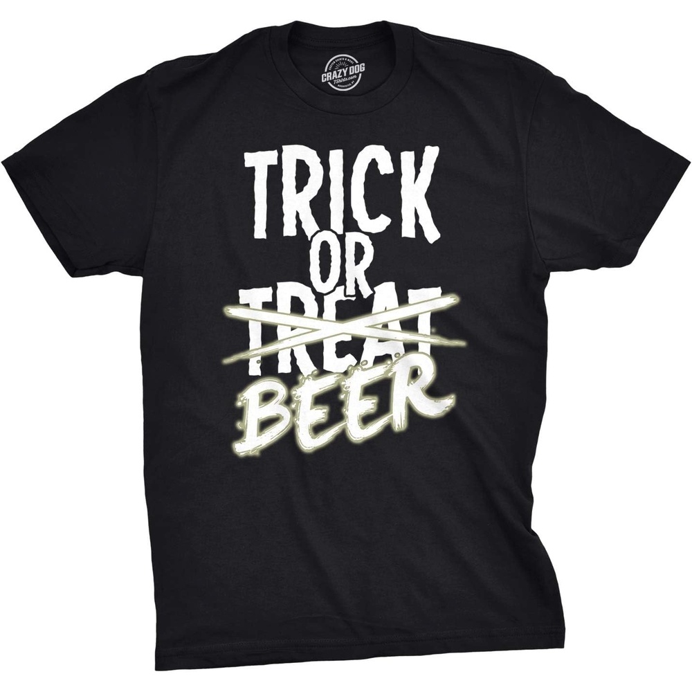 image:imageMens Trick or Beer Glowing Shirt Funny Halloween T Shirt Glow in The Dark Tee Funny T Shirts Halloween Apparel for Men Cool Beer Short Sleeve Novelty Tees Black S