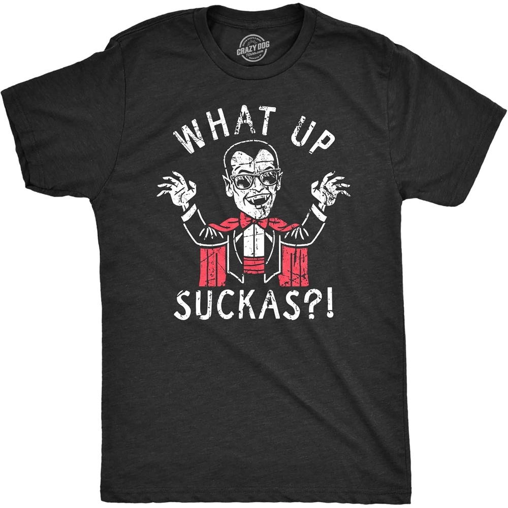 image:imageMens What Up Suckas T Shirt Funny Spooky Halloween Party Vampire Tee for Guys Funny T Shirts Halloween Apparel for Men Novelty Tees for Guys Black  S