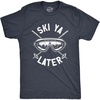 Mens Ski Ya Later T Shirt Funny Sarcastic Skiing Goggles Poles Mountain Graphic Tee for Guys(Heather Navy – Ski)