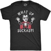 Mens What Up Suckas T Shirt Funny Spooky Halloween Party Vampire Tee for Guys Funny T Shirts Halloween Apparel for Men Novelty Tees for Guys Black – 3XL