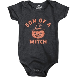 Crazy Dog T-Shirts Son Of A Witch Baby Bodysuit Funny Halloween Jack-o-lantern Infant Jumper