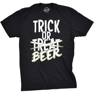 Mens Trick or Beer Glowing Shirt Funny Halloween T Shirt Glow in The Dark Tee Funny T Shirts Halloween Apparel for Men Cool Beer Short Sleeve Novelty Tees Black – S