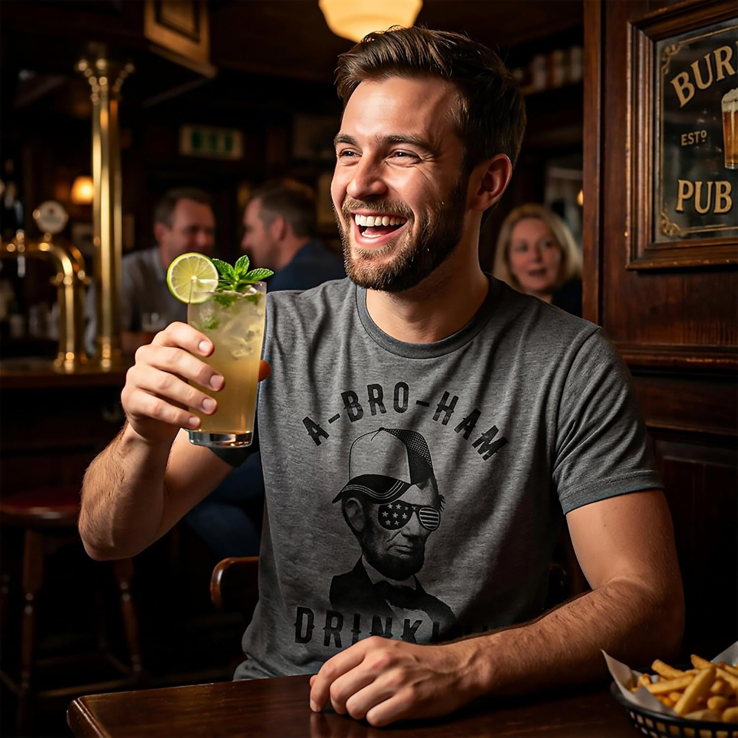 image:imageMens ABroHam Drinkin T Shirt Funny 4th of July Abe Lincoln Tee for Guys Funny T Shirts Patriotic Apparel for Men Cool Short Sleeve soft cotton blend Novelty Tees for Guys GreyDark Heather Grey
