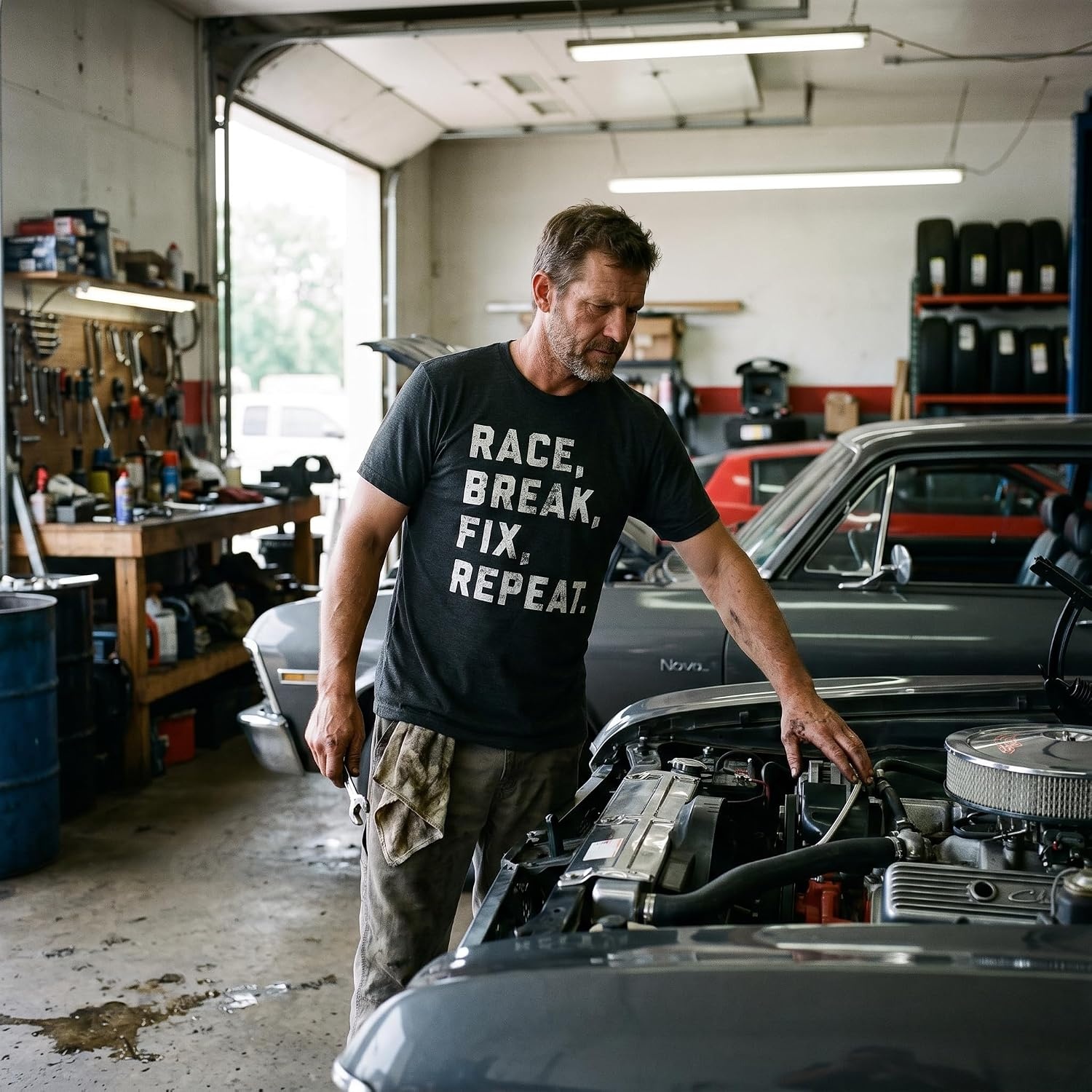 image:imageMens Funny Car T Shirts for Car Guys Mechanic Tees for Auto Shops Funny T Shirts Graphic Apparel for Men Cool Mechanic Short Sleeve Dad Joke soft cotton blend Novelty Tees for GuysHeather Black Race Breal Fix