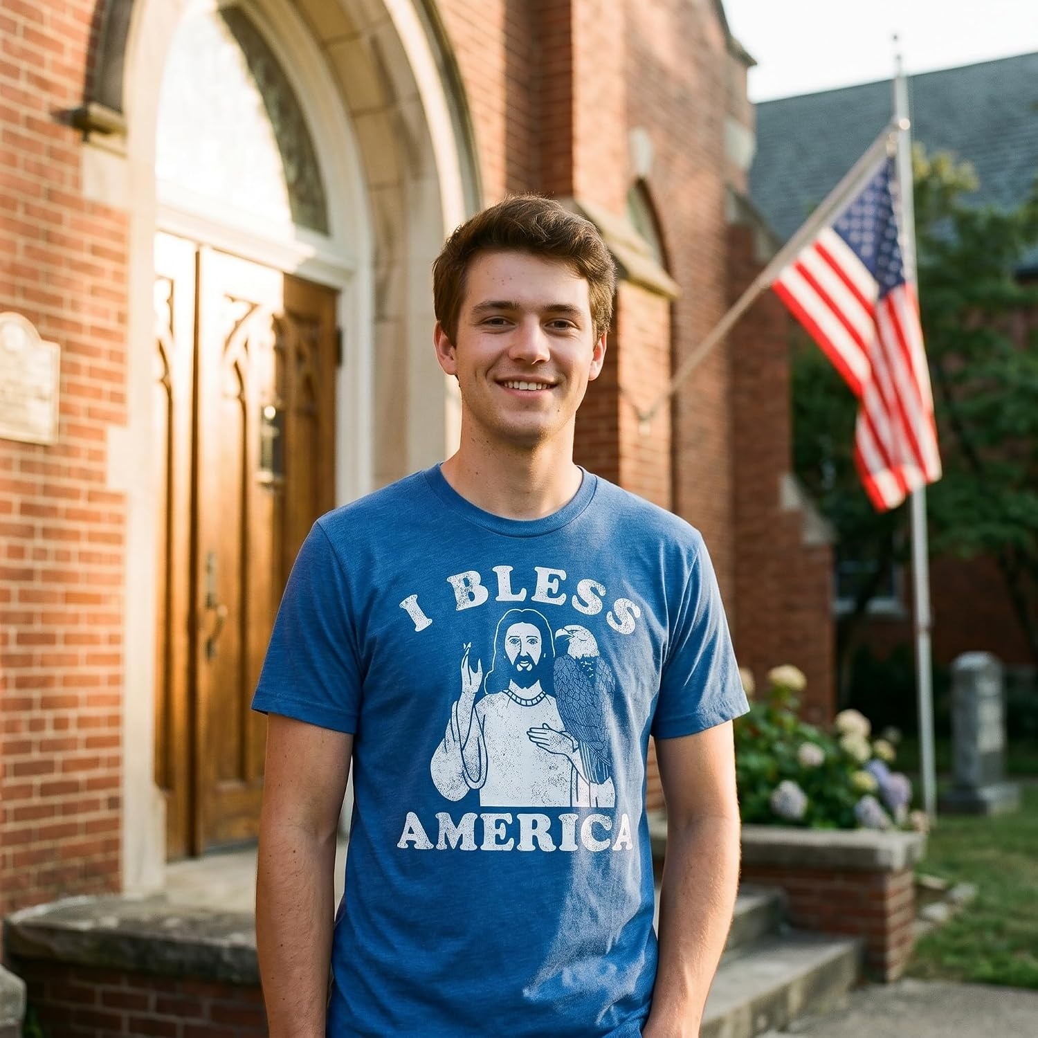 image:imageMens Funny T Shirts I Bless America Sarcastic Jesus Graphic Tee for Men Funny T Shirts Patriotic Apparel for Men Cool Sarcastic Short Sleeve soft cotton blend Novelty Tees for GuysHeather Royal I Bless America