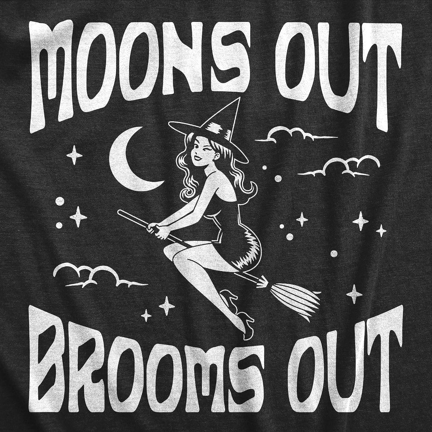 image:imageWomens Moons Out Brooms Out T Shirt Funny Halloween Witch Flying Broomstick Joke Tee for LadiesHeather Black Moons