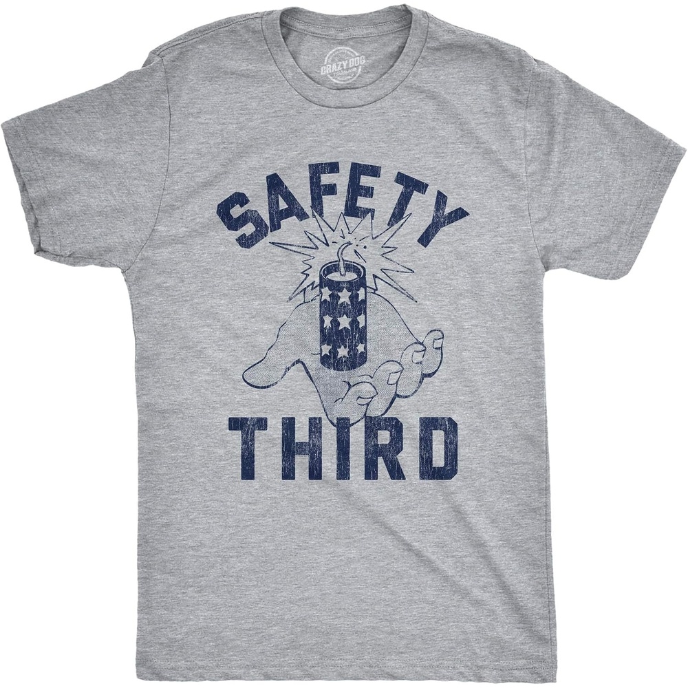 image:imageCrazy Dog Mens Sarcastic Humor T Shirts Funny Graphic Novelty Tees for Guys  Funny T Shirts Sarcastic Apparel for Men Cool Short Sleeve soft cotton blend Novelty Tees for GuysLight Heather Grey  Safety Third