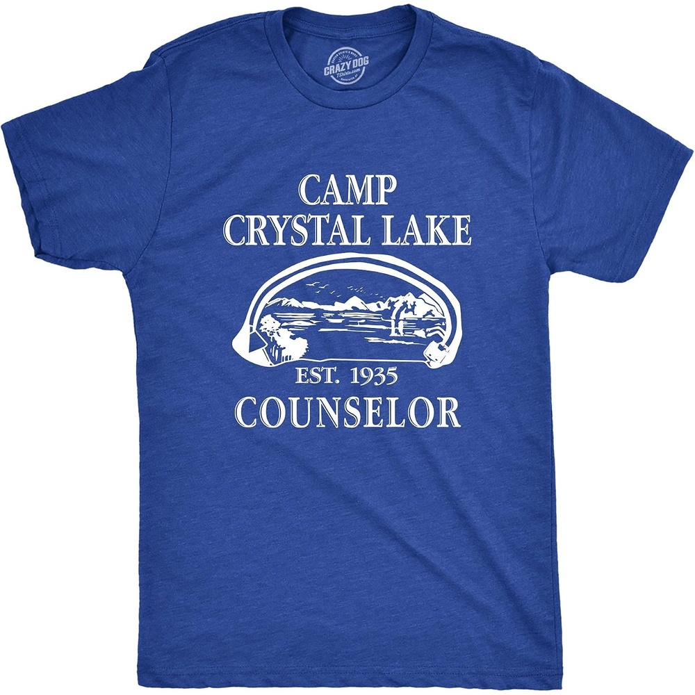 image:imageCrazy Dog Mens T Shirt Camp Crystal Lake 1980 Vintage Camping Movie Tee Funny T Shirts Halloween Apparel for Men Cool Movie Short Sleeve Camping Soft Cotton Blend Novelty Tees for GuysBlue
