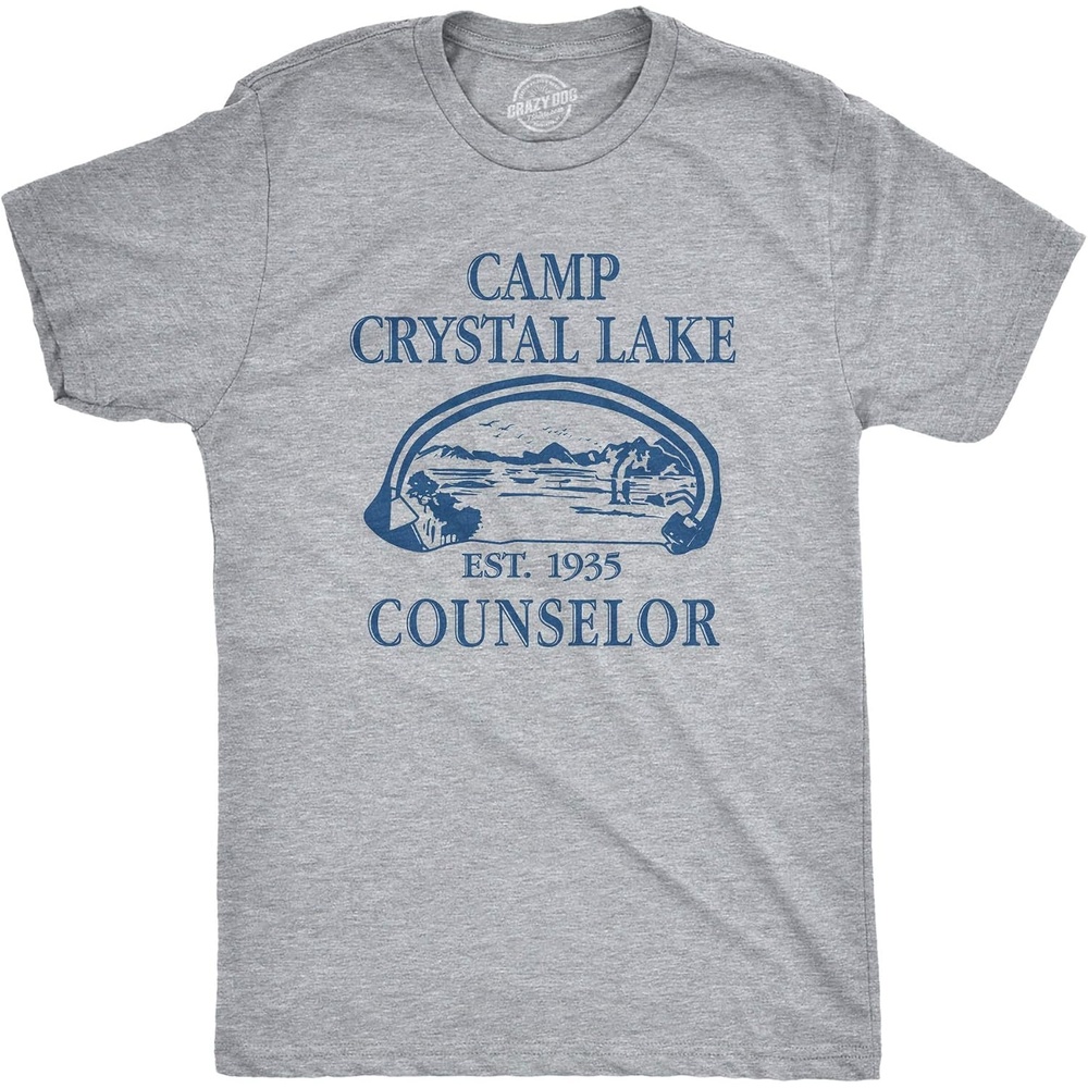 image:imageCrazy Dog Mens T Shirt Camp Crystal Lake 1980 Vintage Camping Movie Tee  Funny T Shirts Halloween Apparel for Men Cool Movie Short Sleeve Camping Soft Cotton Blend Novelty Tees for GuysLight Heather Grey