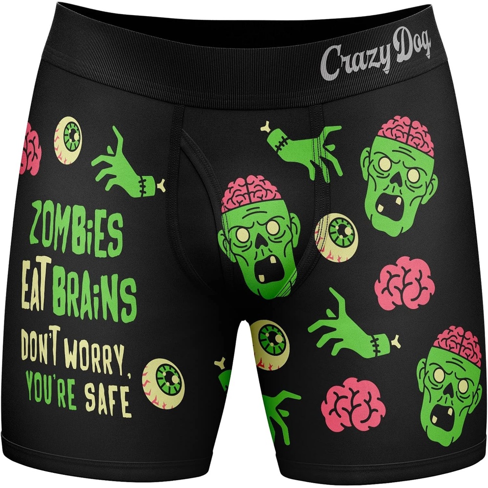 image:imageCrazy Dog TShirts Mens Zombies Eat Brains Dont Worry Youre Safe Boxer Briefs Funny Underwear for GuysBlack