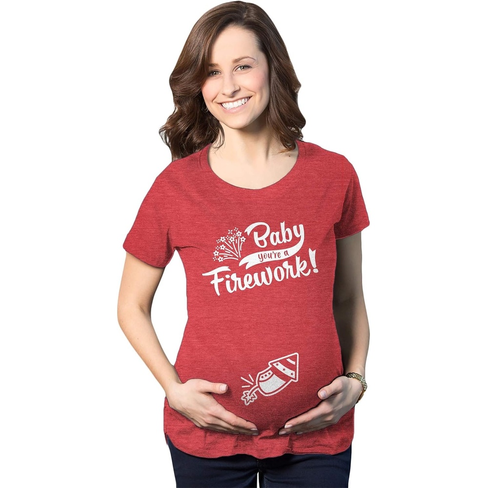 image:imageMaternity Baby Youre A Firework T Shirt Funny Celebration Tee Funny Graphic Pregnancy Tee Patriotic Maternity Wear Cool Short Sleeve Ruched stretchy soft Maternity ShirtsHeather Red