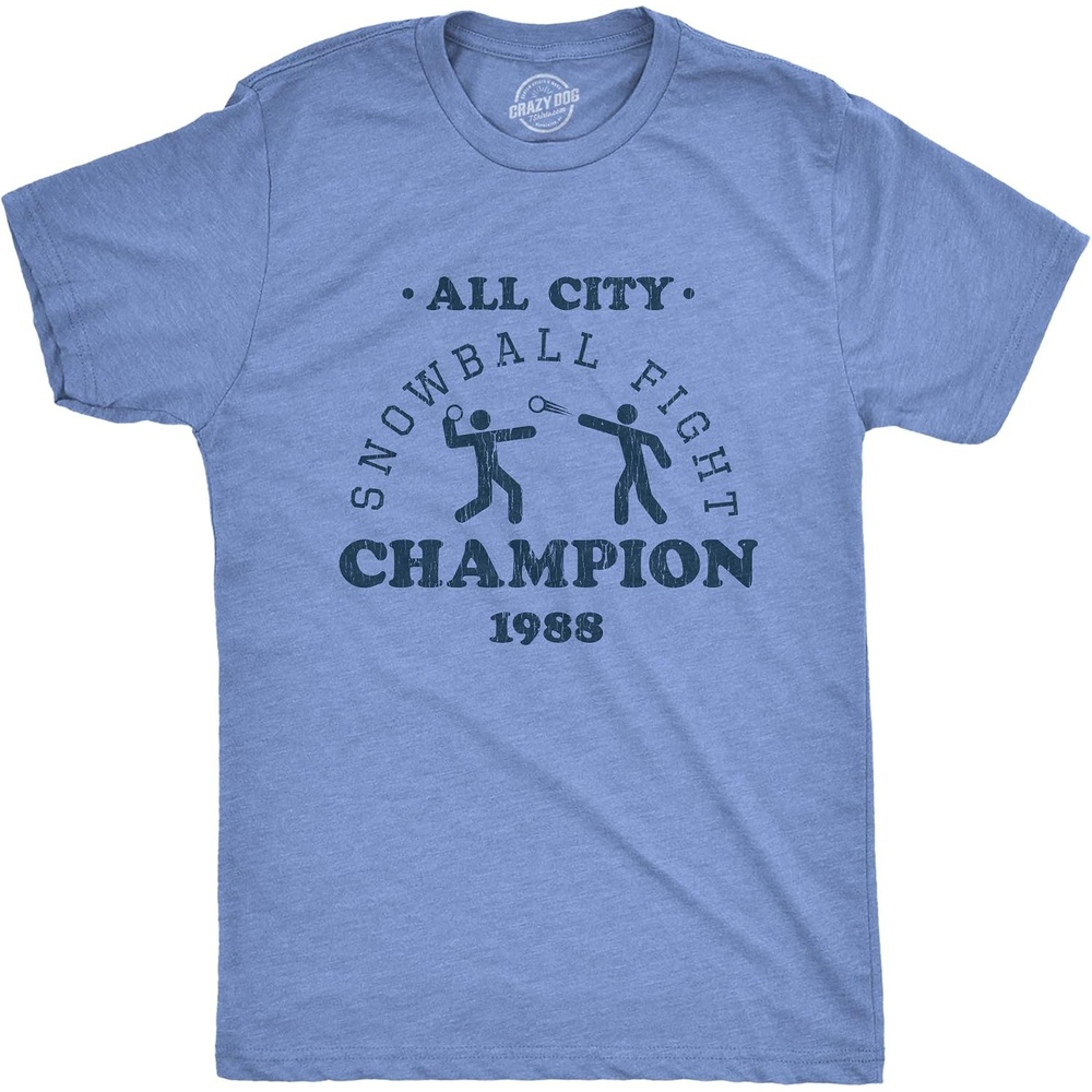 image:imageMens All City Snowball Fight Champion 1988 T Shirt Funny Winter Snow Graphic Vintage TeeLight Heather Blue
