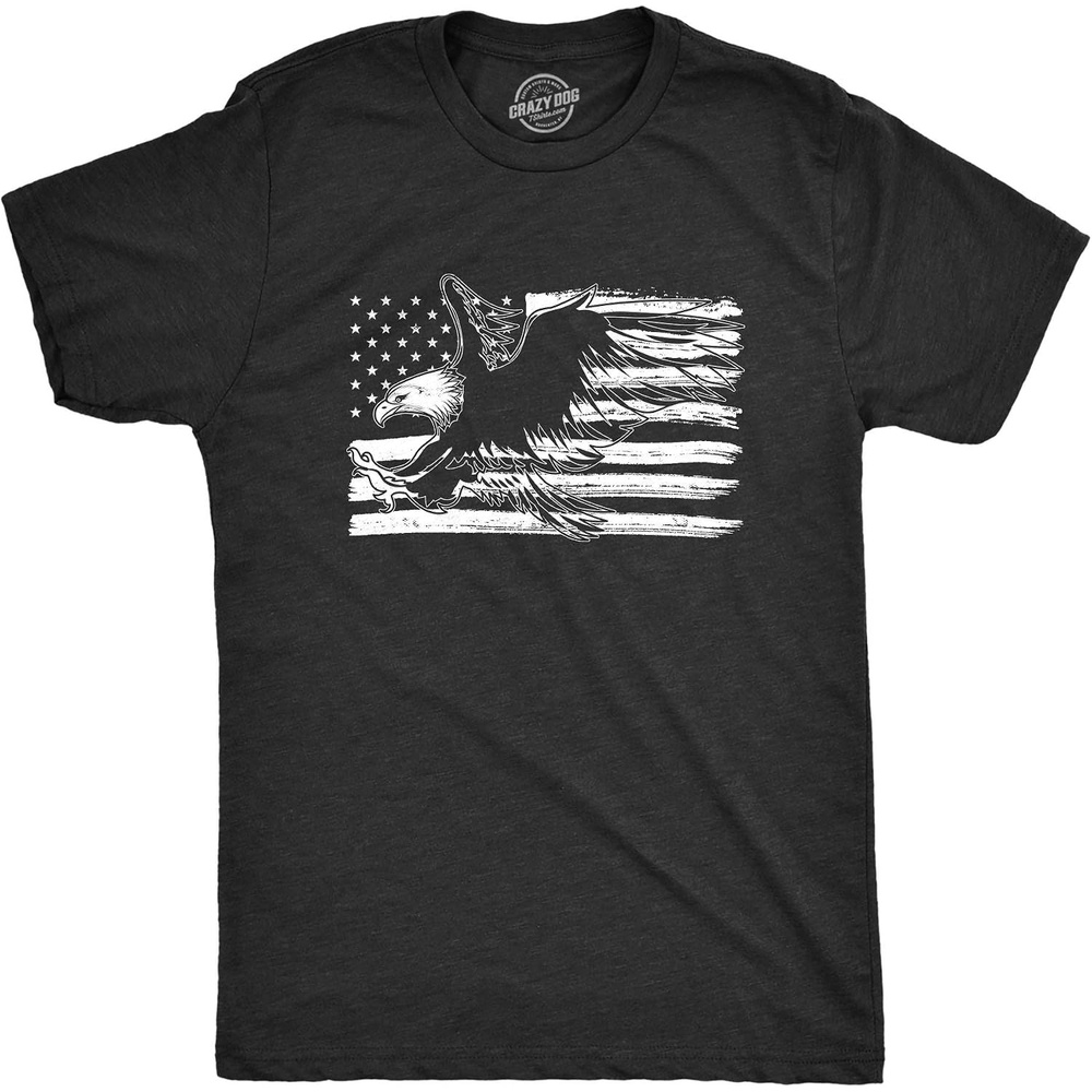 image:imageMens Eagle Over Grunge Flag Funny T Shirts Vintage Cool Novelty Shirts USA T ShirtHeather Black