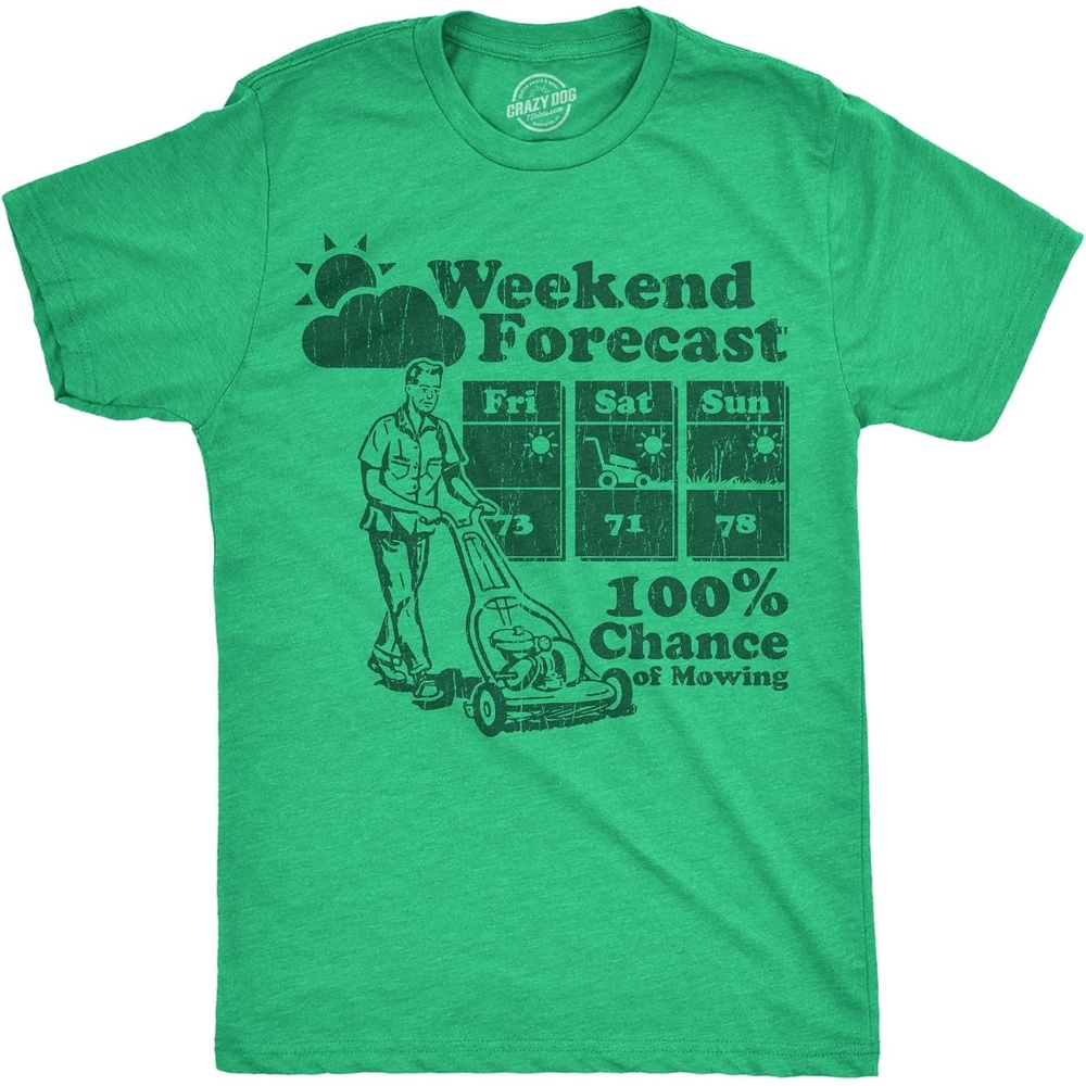 image:imageMens Funny T Shirts Weekend Forecast 100 Chance of Mowing Sarcastic Graphic Novelty Tee for Men