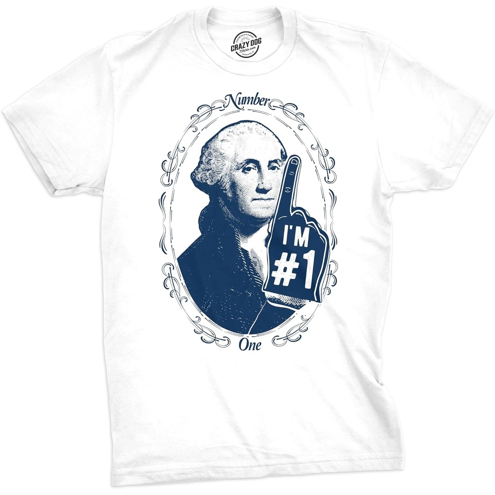 image:imageMens George Washington Number 1 T Shirt Funny 4th of July Tee for Guys Funny T Shirts Patriotic Apparel for Men Cool Short Sleeve soft cotton blend Novelty Tees for GuysWhite