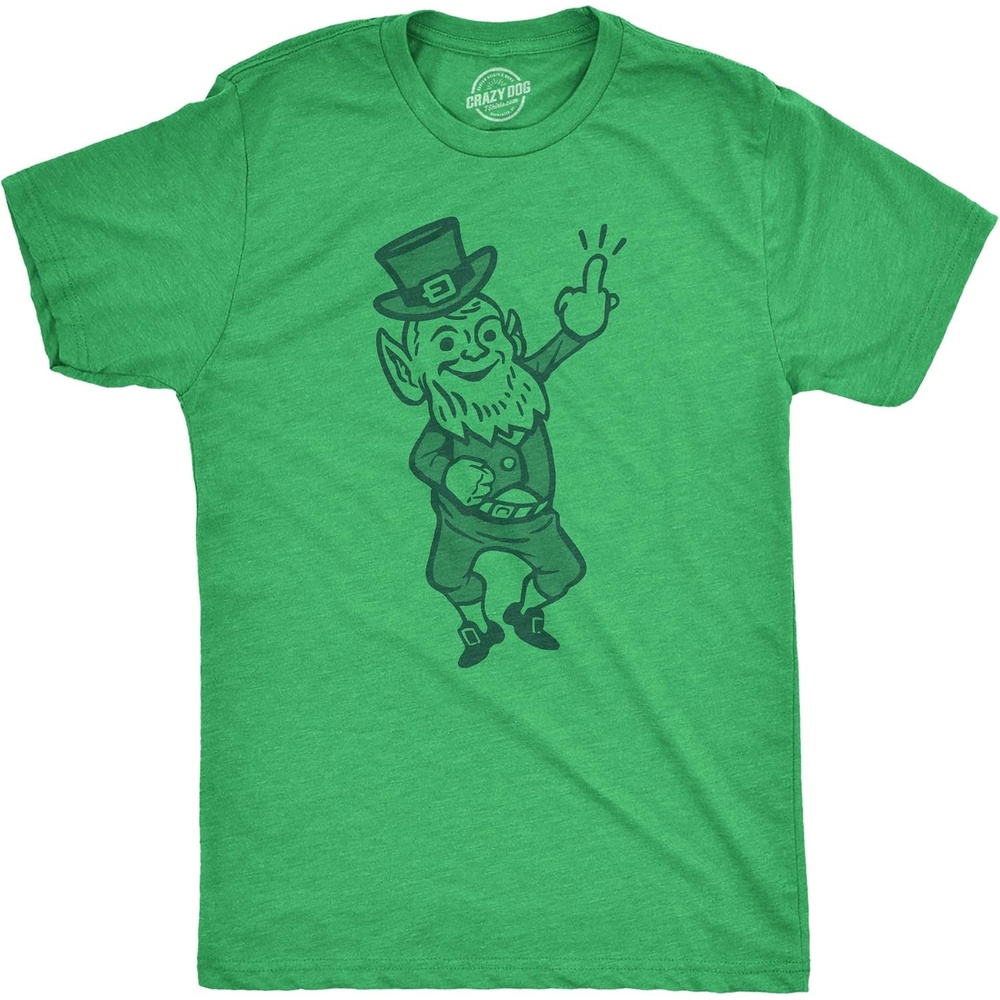 image:imageMens Leprechaun Middle Finger Offensive Saint Patricks Day TShirt Crazy DesignHeather Green