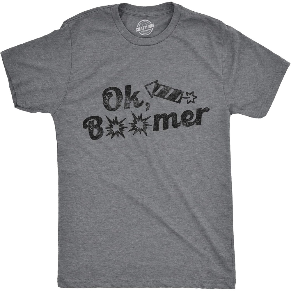 image:imageMens Ok Boomer Fireworks T Shirt Funny 4th of July Graphic Novelty Tee Funny T Shirts Patriotic Apparel for Men Cool Short Sleeve soft cotton blend Novelty Tees for GuysDark Heather Grey
