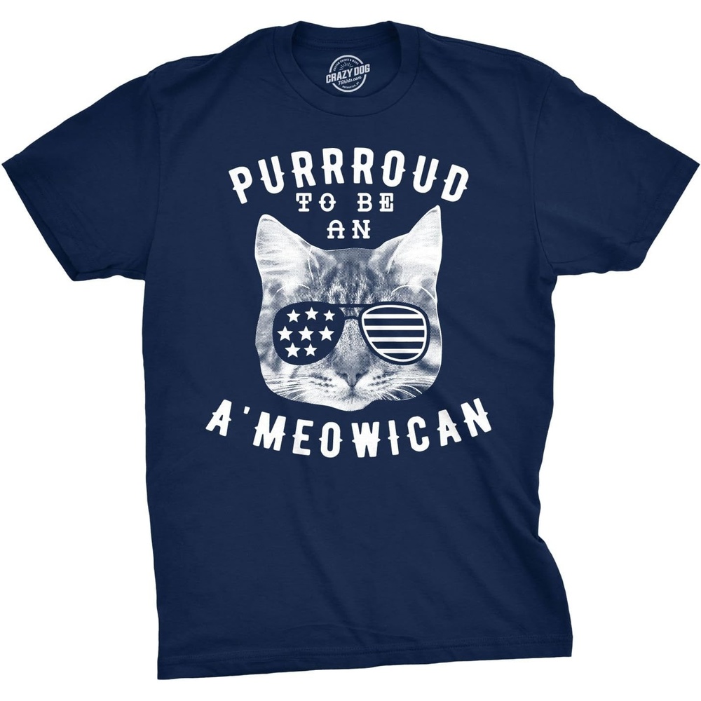 image:imageMens Purroud to Be an Ameowican T Shirt Funny 4th of July Cat Tee for Guys Funny T Shirts Patriotic Apparel for Men Cool Cat Short Sleeve soft cotton blend Novelty Tees for GuysNavy