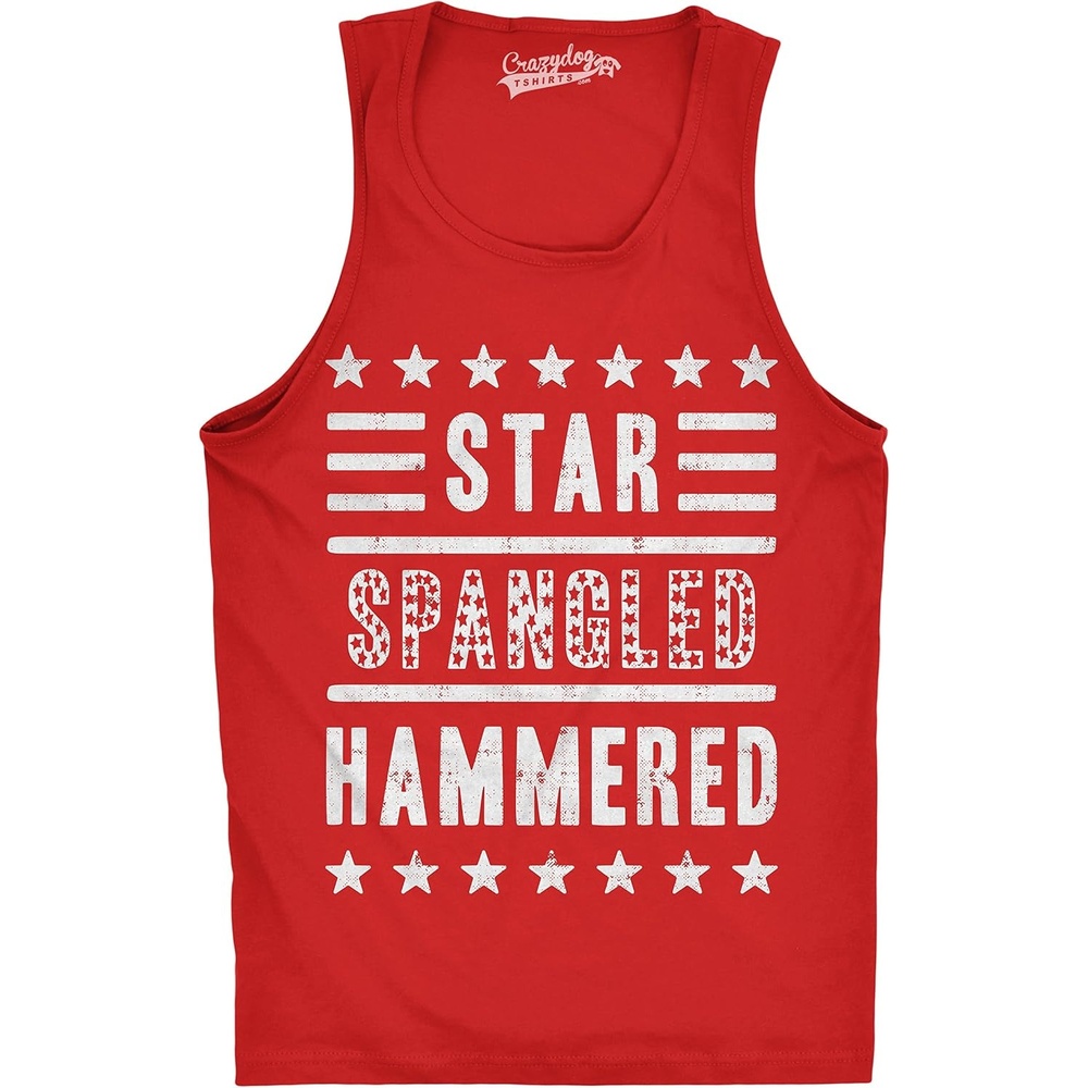 image:imageMens Star Spangled Hammered Funny Shirts Workout Sleeveless Fitness Tank TopRed