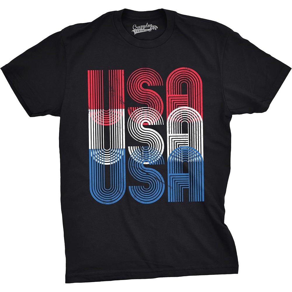 image:imageMens USA Vintage Font Funny T Shirts Red White Blue Retro Designs Cool Graphic T ShirtBlack