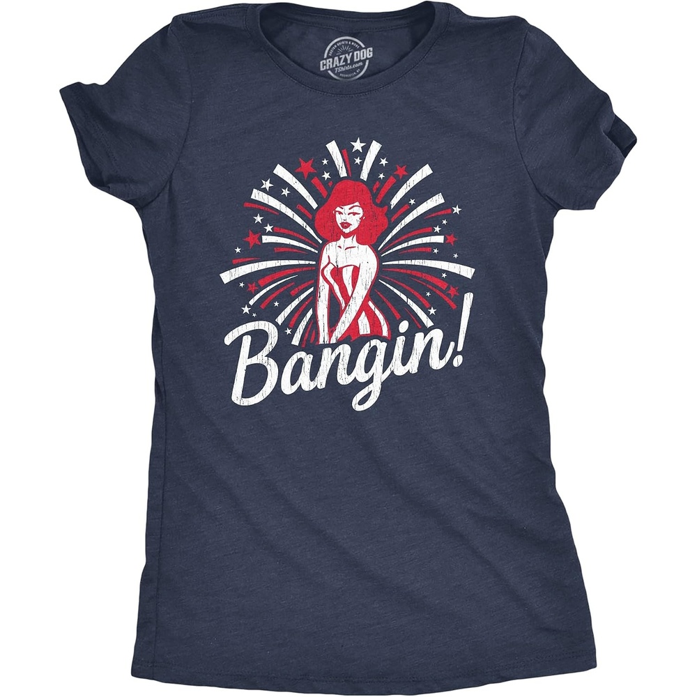 image:imageWomens Bangin T Shirt Funny 4th of July Independence Day Fireworks Patriotic Graphic TeeHeather Navy