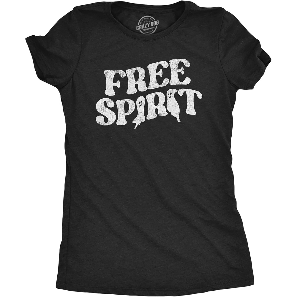 image:imageWomens Free Spirit T Shirt Funny Halloween Party Ghost Graphic Novelty Tee for LadiesHeather Black