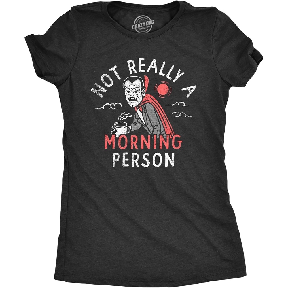 image:imageWomens Not Really A Morning Person T Shirt Funny Halloween Vampire Joke Tee for LadiesHeather Black Morning