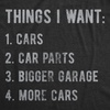Mens Funny Car T Shirts for Car Guys Mechanic Tees for Auto Shops | Funny T Shirts, Graphic Apparel for Men, Cool Mechanic Short Sleeve, Dad Joke, soft cotton blend, Novelty Tees for Guys(Heather Black – Things I Want)