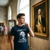 Mens Party Like A Patriot T Shirt Funny 4th of July George Washington Graphic Tee(Heather Navy)