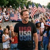 Mens USA Vintage Font Funny T Shirts Red White Blue Retro Designs Cool Graphic T Shirt(Black)