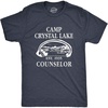 Crazy Dog Mens T Shirt Camp Crystal Lake 1980 Vintage Camping Movie Tee | Funny T Shirts, Halloween Apparel for Men, Cool Movie Short Sleeve, Camping, Soft Cotton Blend, Novelty Tees for Guys(Heather Navy)