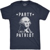 Mens Party Like A Patriot T Shirt Funny 4th of July George Washington Graphic Tee(Heather Navy)