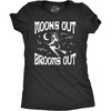 Womens Moons Out Brooms Out T Shirt Funny Halloween Witch Flying Broomstick Joke Tee for Ladies(Heather Black – Moons)