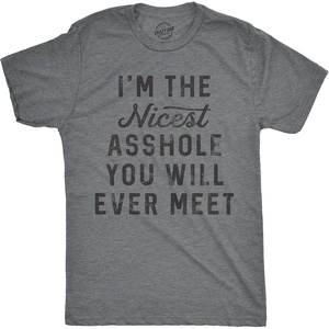 Crazy Dog Mens Sarcastic Humor T Shirts Funny Graphic Novelty Tees for Guys | Funny T Shirts, Sarcastic Apparel for Men, Cool Short Sleeve, soft cotton blend, Novelty Tees for Guys(Dark Heather Grey – Nicest A-hole)