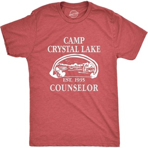 Crazy Dog Mens T Shirt Camp Crystal Lake 1980 Vintage Camping Movie Tee | Funny T Shirts, Halloween Apparel for Men, Cool Movie Short Sleeve, Camping, Soft Cotton Blend, Novelty Tees for Guys(Heather Red)