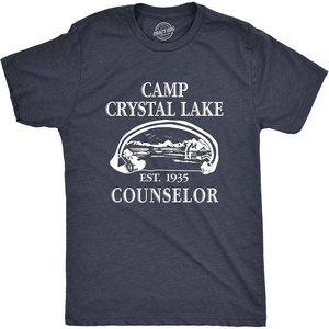 Crazy Dog Mens T Shirt Camp Crystal Lake 1980 Vintage Camping Movie Tee | Funny T Shirts, Halloween Apparel for Men, Cool Movie Short Sleeve, Camping, Soft Cotton Blend, Novelty Tees for Guys(Heather Navy)