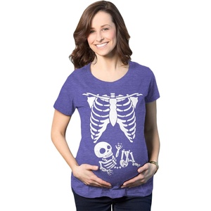 Crazy Dog T-Shirts Maternity Skeleton Baby Halloween Pregnancy Announcement T Shirt(Heather Purple)