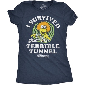 Funny Fraggle Rock T-Shirts for Women – Cute Jim Henson’s Licensed Vintage Ladies Tees(Heather Navy – Survived Terrible Tunnel)