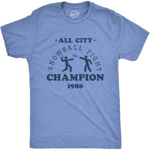 Mens All City Snowball Fight Champion 1988 T Shirt Funny Winter Snow Graphic Vintage Tee(Light Heather Blue)
