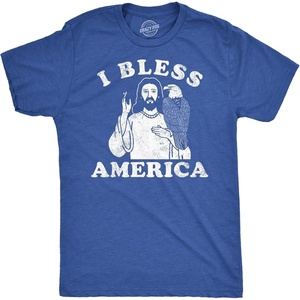 Mens Funny T Shirts I Bless America Sarcastic Jesus Graphic Tee for Men | Funny T Shirts, Patriotic Apparel for Men, Cool Sarcastic Short Sleeve, soft cotton blend, Novelty Tees for Guys(Heather Royal – I Bless America)