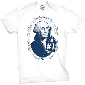 Mens George Washington Number 1 T Shirt Funny 4th of July Tee for Guys | Funny T Shirts, Patriotic Apparel for Men, Cool Short Sleeve, soft cotton blend, Novelty Tees for Guys(White)