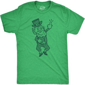 Mens Leprechaun Middle Finger Offensive Saint Patricks Day T-Shirt Crazy Design(Heather Green)
