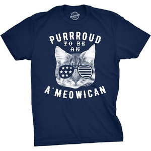 Mens Purroud to Be an Ameowican T Shirt Funny 4th of July Cat Tee for Guys | Funny T Shirts, Patriotic Apparel for Men, Cool Cat Short Sleeve, soft cotton blend, Novelty Tees for Guys(Navy)