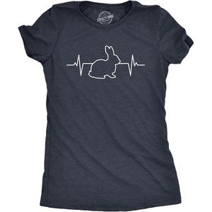 Womens Easter Bunny T Shirts Funny Easter Shirts for Women Cute Bunny Tees | Funny T Shirts, Easter Tops for Women, Cool Top, Soft Cotton Blend, Women’s Novelty Tees(Heather Navy – Rabbit Heartbeat)