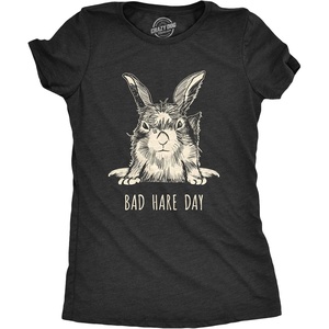 Womens Easter Bunny T Shirts Funny Easter Shirts for Women Cute Bunny Tees | Funny T Shirts, Easter Tops for Women, Cool Top, Soft Cotton Blend, Women’s Novelty Tees(Heather Black – Bad Hare Day)