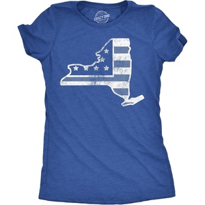 Womens Funny T Shirts American Flag New York State Awesome Fourth of July Tee for Ladies(Heather Royal – American Flag New York)